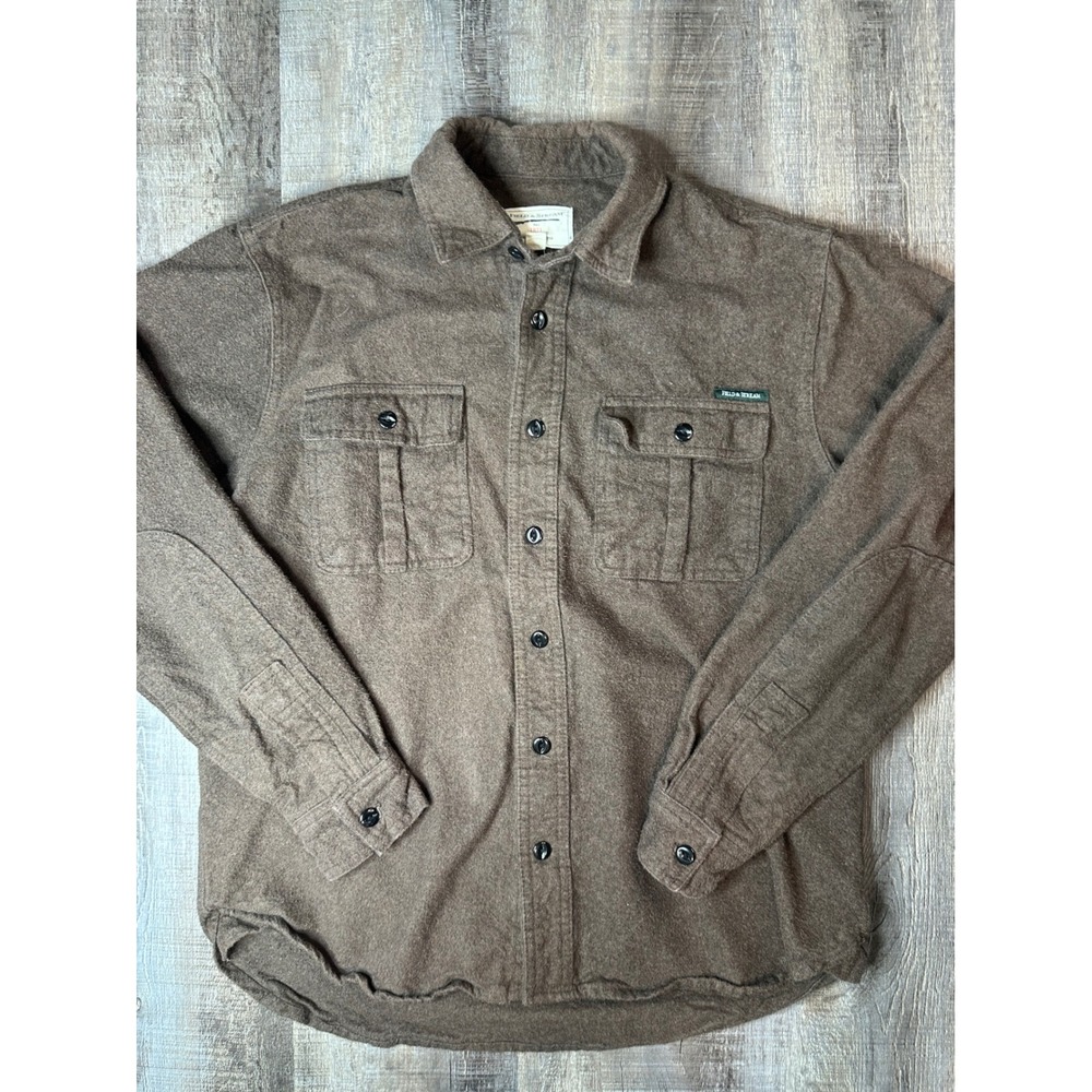 Field & Stream Mens Brown Heavy Flannel Button Down Shirt Size M Elbow Patches